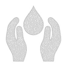 Mesh Vector Water Care Icon On A White Background. Mesh Carcass Grey Water Care Image In Low Poly Style With Connected Triangles, Dots And Linear Items.