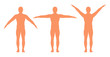 Male silhouette with arms spread out in different directions, vector.
