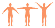 Male Silhouette With Arms Spread Out In Different Directions, Vector.