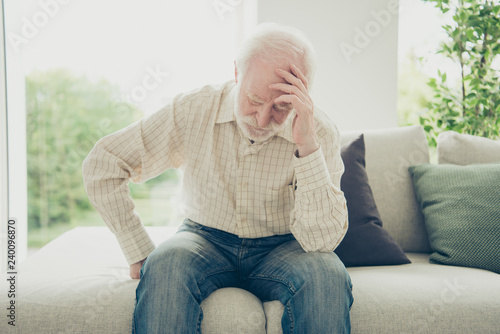 Cuadros en Lienzo Close up portrait of grey haired he his him grandpa with chronic