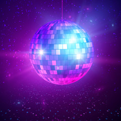 Wall Mural - disco or mirror ball with bright rays. music and dance night party background. abstract night club r