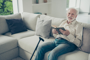 Poster - Portrait of nice cheerful cheery dreamy stylish old man wearing 