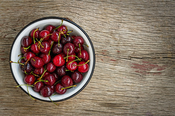 Wall Mural - Ripe  cherry, sweet cherry,  fruit, sweet, organic, healthy, wooden background