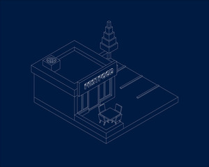 3D isometric Fastfood View 2 wireframe