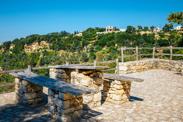 Wall Mural - old vintage bench in the interior of Crete in Greece