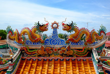 The Dragon On The Roof Chinese Temple In Thailand.