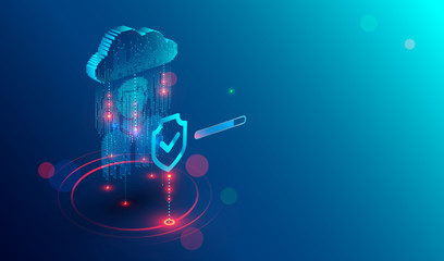 Fototapete - Secure privacy data in internet. Symbol of shield protections of icon man, which consists digit code. The protection of personal data in cloud storage. Cyber security tech concept.