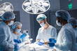 © alfa27 - Urgent surgery. Professional smart intelligent surgeons standing near the patient and performing an operation while saving his life. Professional treatment and professional conduct concept.