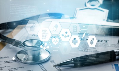 Poster - Cardiogram chart with medical stethoscope on table closeup