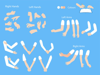 set of human hands with different gestures collection for design, animation,palm and finger draw ico