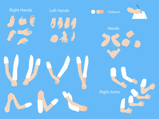 Wall Mural - set of human hands with different gestures collection for design, animation,palm and finger draw ico