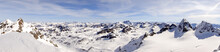 panorama view of the Silvretta mountain range in the Alps of Switzerland on a beautiful winter day