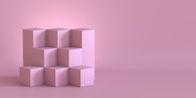 Pink Cube Boxes With Blank Wall Background. 3D Rendering.