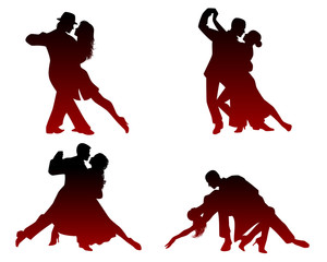 Silhouettes of four dancing couples