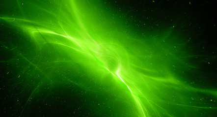 Wall Mural - Green glowing interstellar plasma field in deep space