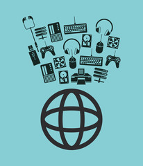 Poster - earth globe diagram global communication and data center icons