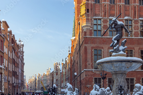 Fotografie, Obraz Pomorskie region, Poland - December, 2010: Neptun statue - fontain and Town Hall
