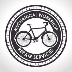 Wall Mural - bicycle emblem with shop and mechanical service