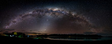 Beautiful Milky Way, Starry Night Over The Snow Mountain At Lake Pukaki, New Zealand. High ISO Photography.