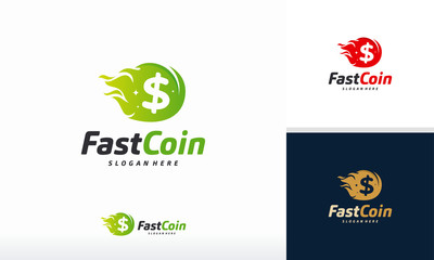 Wall Mural - fire fast coin logo designs concept vector, fast cash logo template, flame money logo designs