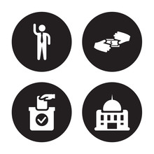 4 Vector Icon Set : Candidate For Elections, Ballot, Bribe, American Government Building Isolated On Black Background