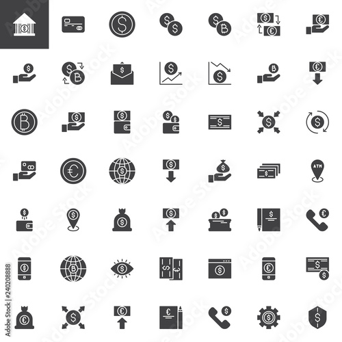 Money Exchange Vector Icons Set Modern Solid Symbol Collection Filled Style Pictogram Pack Signs Logo Ilration Set Includes Icons As Bank Credit Card Dollar And Euro Currency Exchange Rate