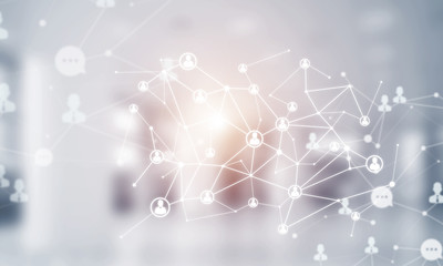 Wall Mural - concept of networking and connection against modern office blurred background