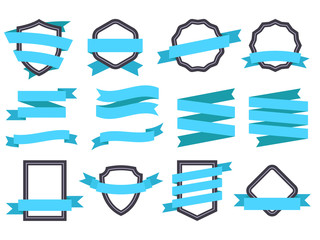 Wall Mural - Ribbon banner. Frames and ribbons blue flat isolated vector set