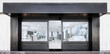 Outdoor mockup,store template,front view black of generic store facade with windows display and blanck posters.