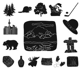 Wall Mural - Country Canada black icons in set collection for design. Canada and landmark vector symbol stock web illustration.