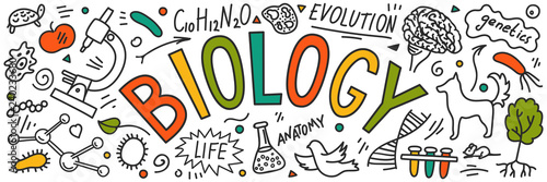 Cuadros en Lienzo Biology. Hand drawn doodles with lettering.