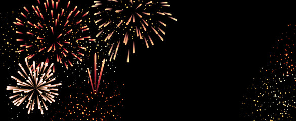 Wall Mural - abstract group of fireworks explosion on black night background  for happy independence day celebrate concept	