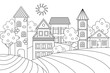 Vector landscape with houses for coloring book