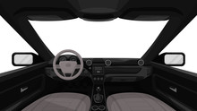 Car Salon. View From Inside Of Vehicle. Dashboard Front Panel. Driver View. Simple Cartoon Design. Realistic Car Interior. Flat Style Vector Illustration.