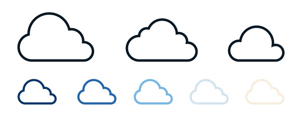 Wall Mural - Clouds icon set isolated on a white background. Logo and sign. Cloud technologies. Different colors. Simple modern design. Flat style vector illustration.