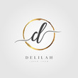 Elegant Initial Letter D Logo With Gold Circle Brushed