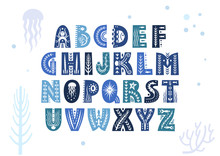 Vector Uppercase Alphabet Decorated With Underwater Patterns