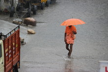 Man With Umbrella In The Rain India