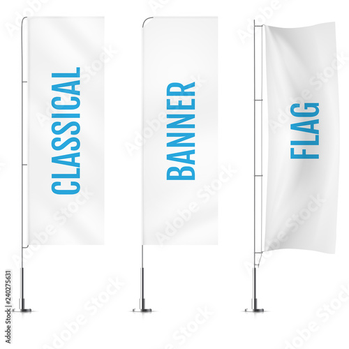 White Textile Classical Banner Flags Banner Flag Mockups Set Set