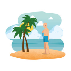 Sticker - grandfather on the beach seascape scene