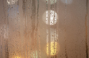 Window with Steam in the Evening, Glass and condensation, Night Time