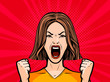 Girl or young woman screaming out loud. Pop art retro comic style. Cartoon vector illustration