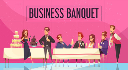 Wall Mural - Business Banquet Cartoon Illustration