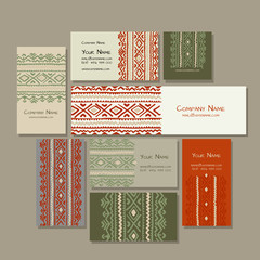 Wall Mural - Business cards design, folk ornament