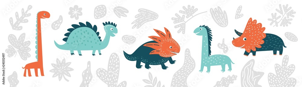 Cute vector dinosaurs set in cartoon style isolated on white background ...