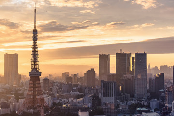  Tokyo at sunset with skyline view from observatory of World Trade Center building