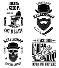 Wall Mural - Set of vintage barber shop emblems, badges and design elements.  for logo, label, sign.