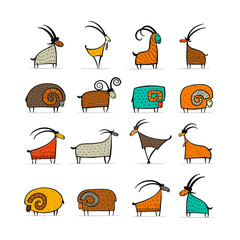 Poster - Goats and rams collection for your design