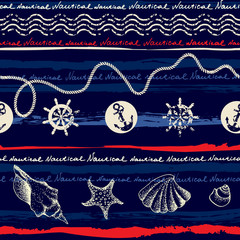 Aufkleber - Blue waves pattern and hand draw in marine style.