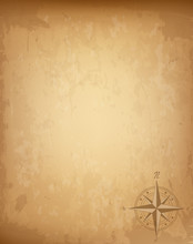 Old Vintage Paper With Wind Rose Compass Sign. Highly Detailed Vector Illustration.